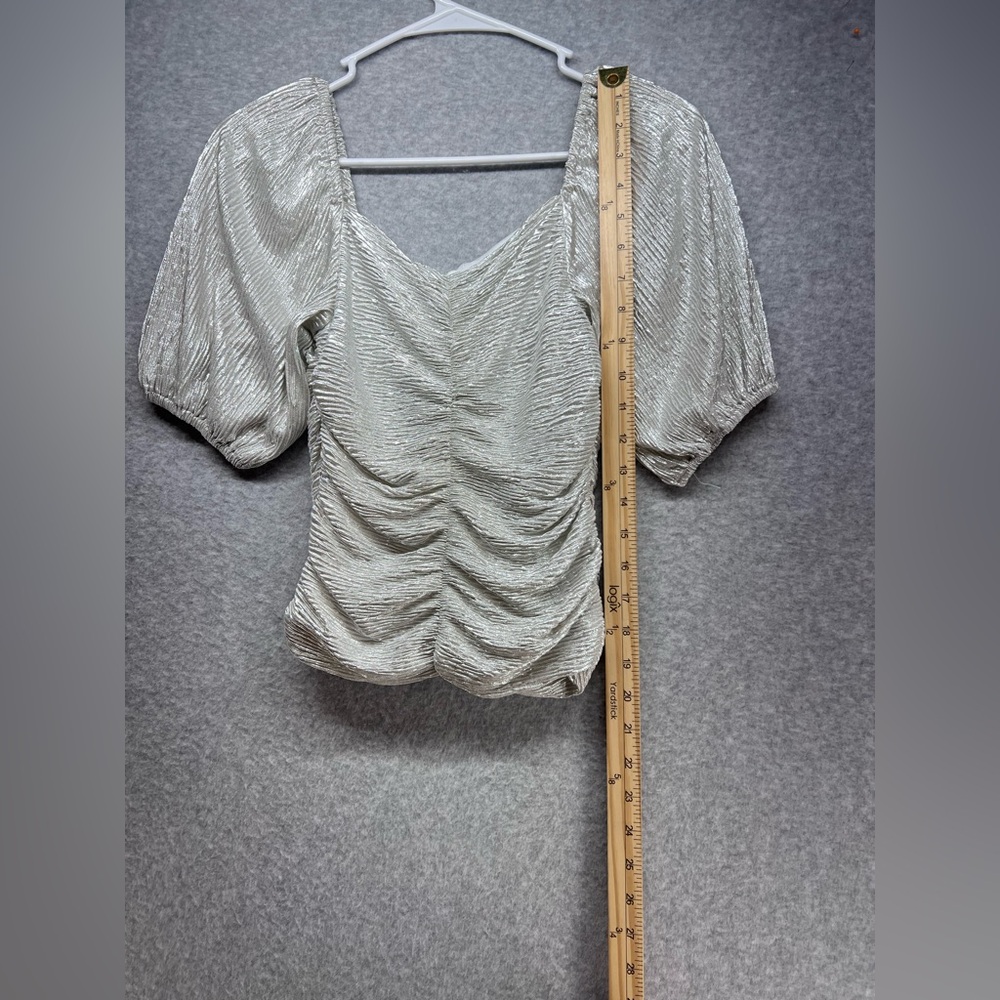 Lulu's Shimmering Silver Ruched Blouse - Picture 6 of 8